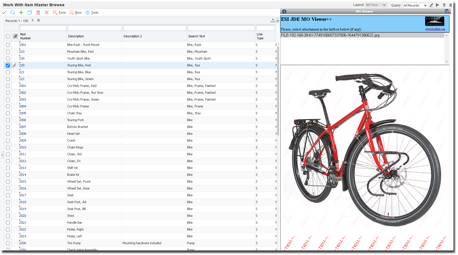 Inline display in Item Master